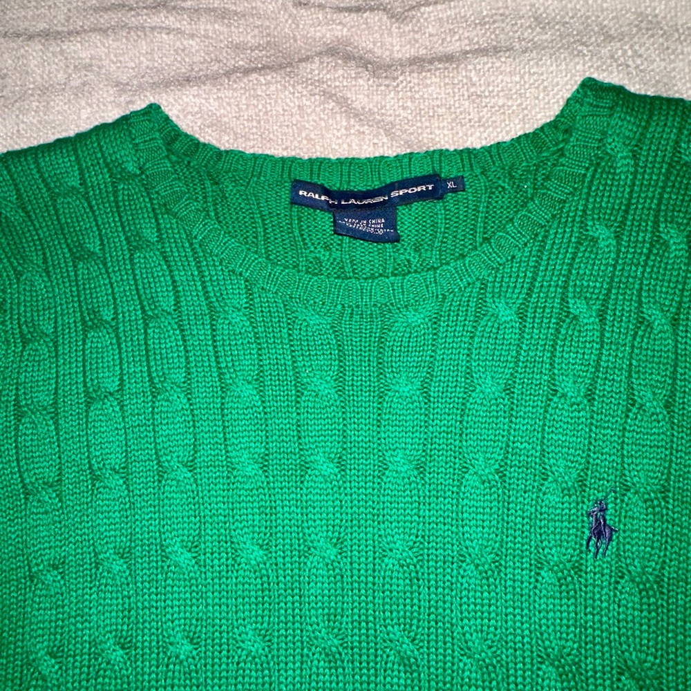 Vintage Ralph Lauren Sport Green Cable Knit Short Sleeve Sweater Size XL - Picture 11 of 16